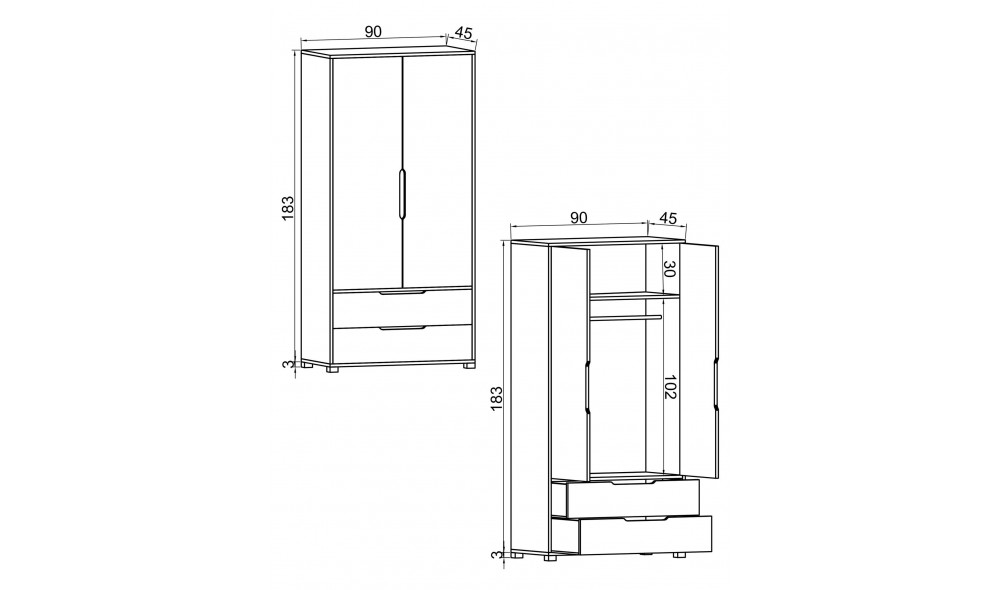 Dulap, Flora 90 - White, 90 x 183 x 45 cm