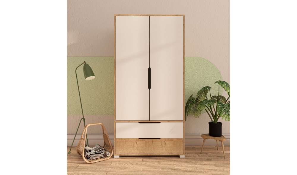 Dulap, Flora 90 - Sapphire Oak, White, 90 x 183 x 45 cm