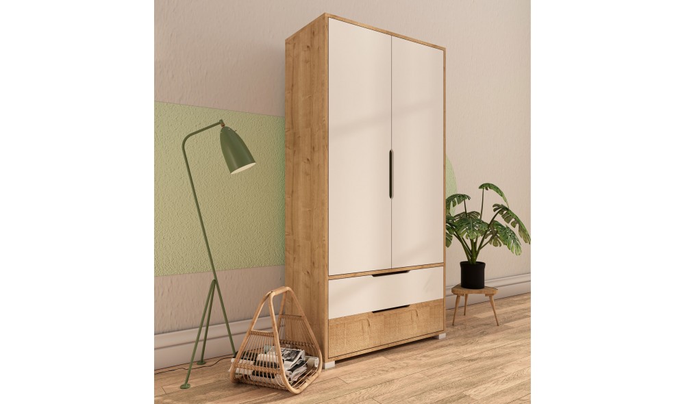 Dulap, Flora 90 - Sapphire Oak, White, 90 x 183 x 45 cm