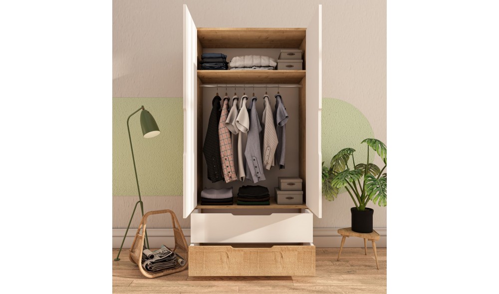 Dulap, Flora 90 - Sapphire Oak, White, 90 x 183 x 45 cm