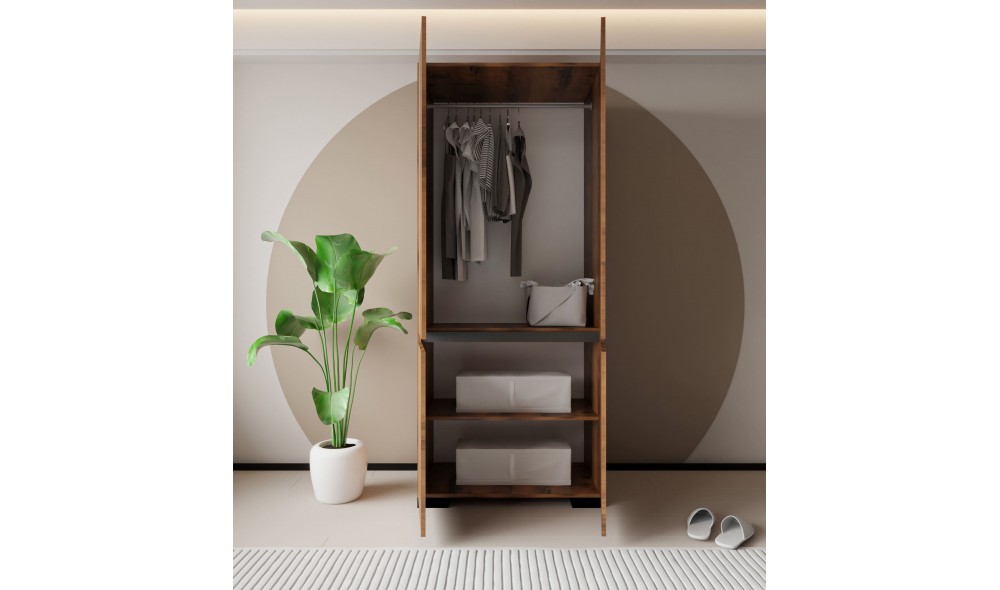 Dulap, Floransa 90 - Walnut, Anthracite v2, 90 x 210 x 52 cm