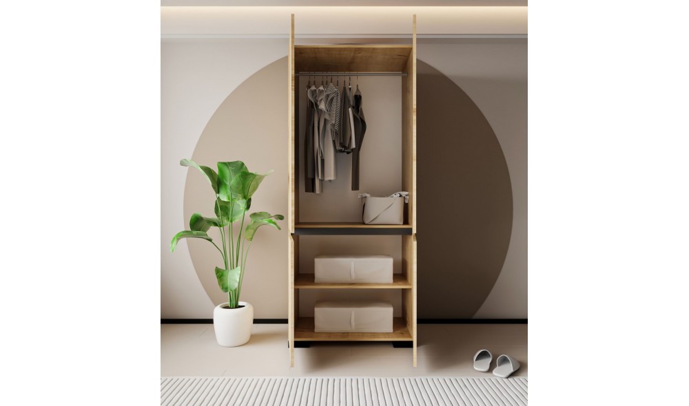 Dulap, Floransa 90 - Sapphire Oak, Anthracite, 90 x 210 x 52 cm