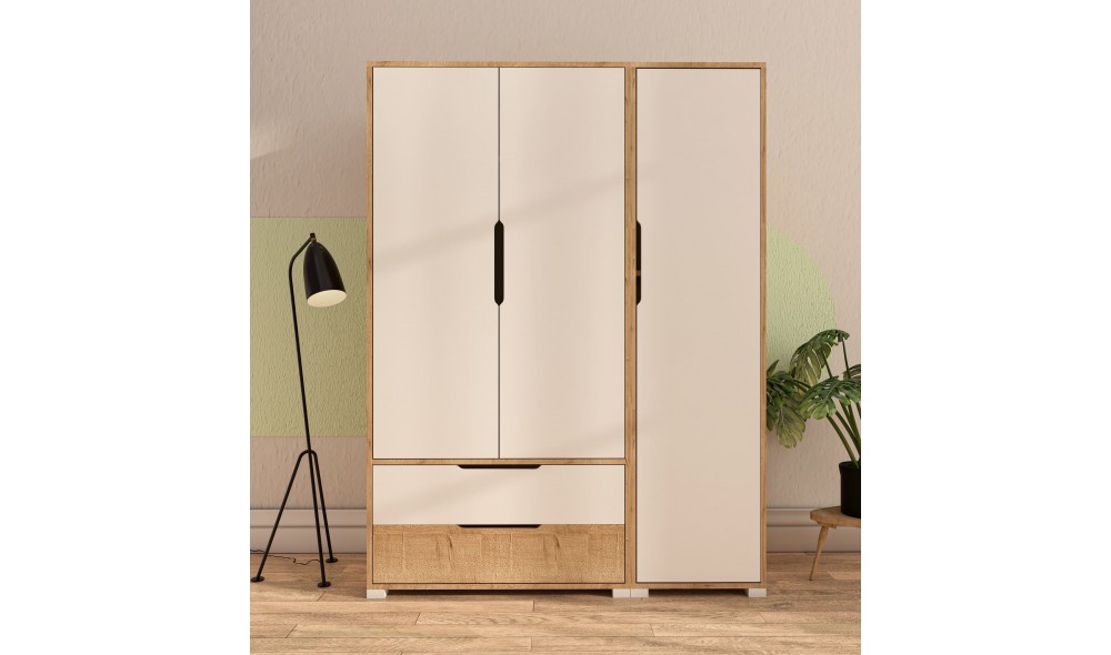 Dulap, Flora 137 - Sapphire Oak, White, 137 x 183 x 45 cm