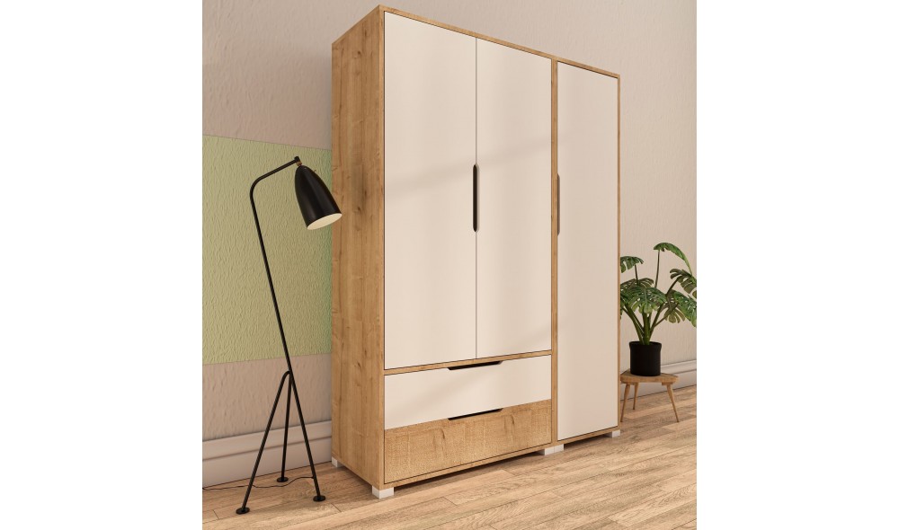 Dulap, Flora 137 - Sapphire Oak, White, 137 x 183 x 45 cm