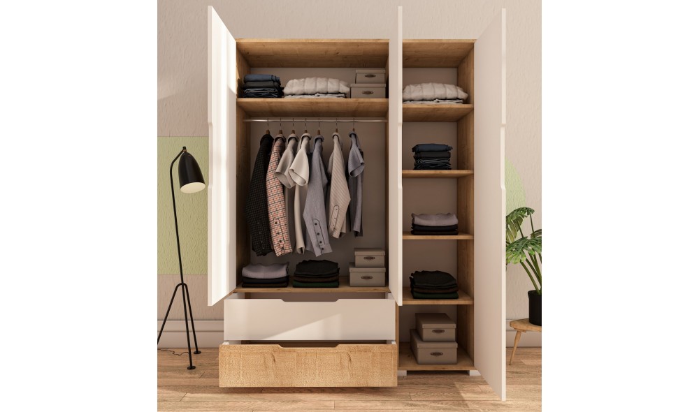 Dulap, Flora 137 - Sapphire Oak, White, 137 x 183 x 45 cm