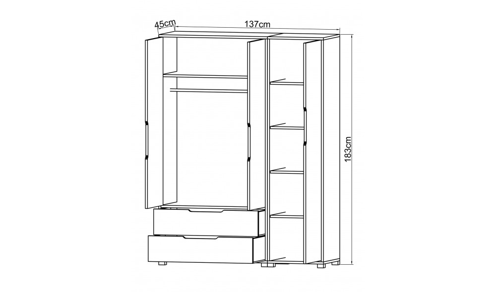 Dulap, Flora 137 - Sapphire Oak, White, 137 x 183 x 45 cm