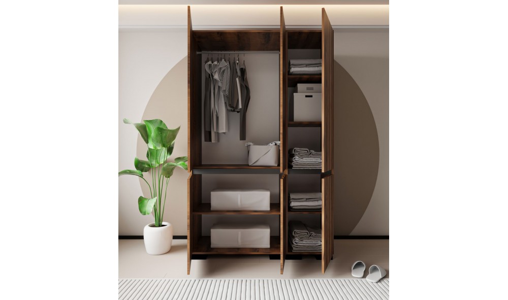 Dulap, Floransa 135 - Walnut, Anthracite v2, 135 x 210 x 52 cm