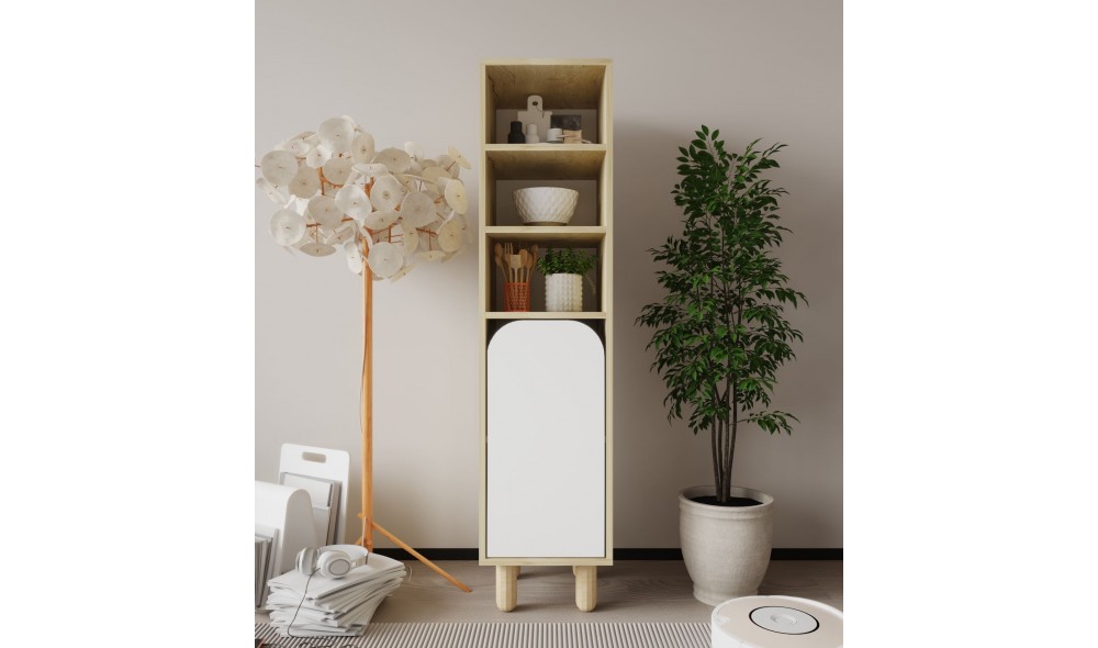 Dulap multifunctional, Parma 1 - Sapphire Oak, White, 37 x 155 x 40 cm