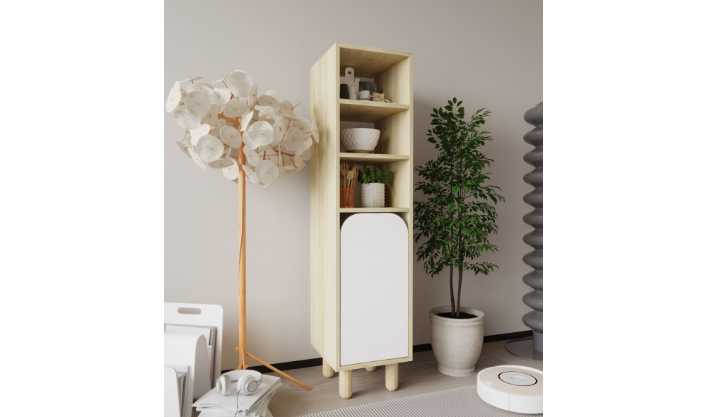 Dulap multifunctional, Parma 1 - Sapphire Oak, White, 37 x 155 x 40 cm