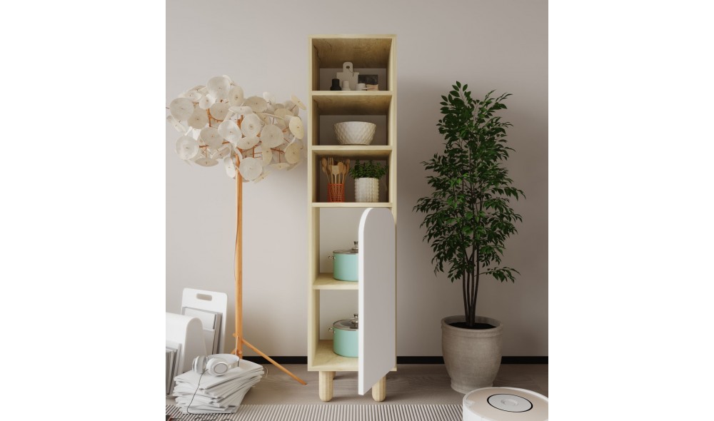 Dulap multifunctional, Parma 1 - Sapphire Oak, White, 37 x 155 x 40 cm
