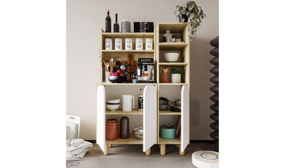 Dulap multifunctional, Parma 3 - Sapphire Oak, White, 105 x 155 x 40 cm