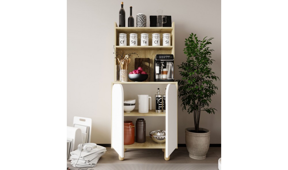 Dulap multifunctional, Parma 2 - Sapphire Oak, White, 70 x 155 x 40 cm