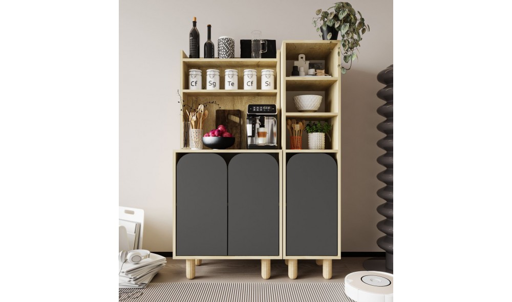 Dulap multifunctional, Parma 3 - Sapphire Oak, Anthracite, 105 x 155 x 40 cm
