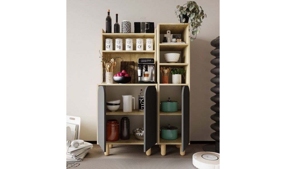 Dulap multifunctional, Parma 3 - Sapphire Oak, Anthracite, 105 x 155 x 40 cm