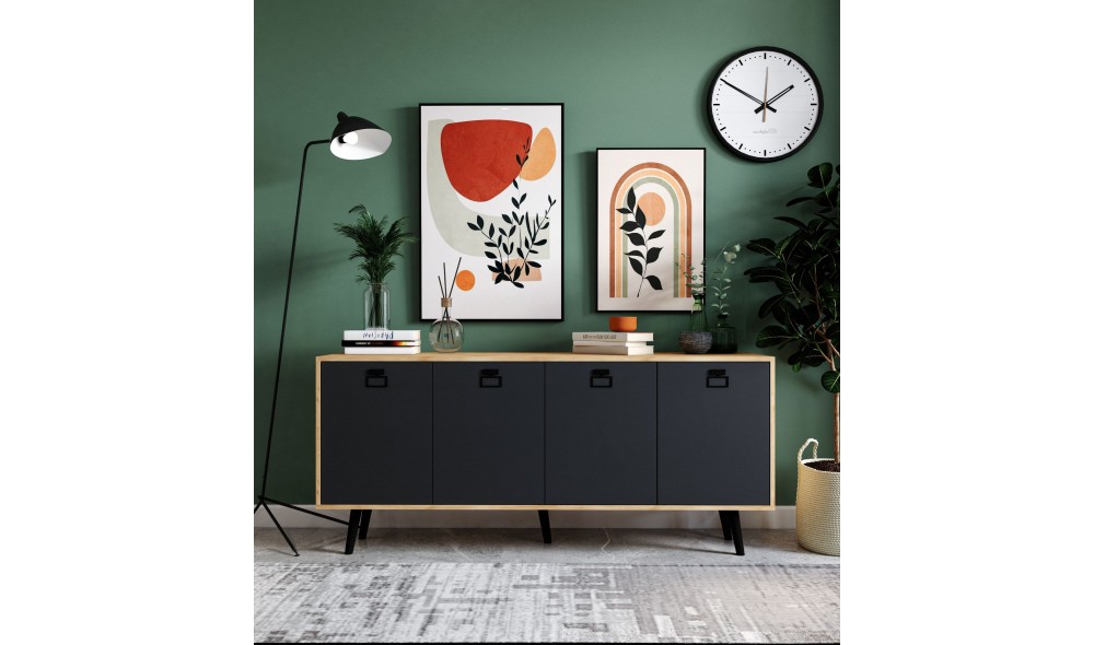 Consola, Mirza Modern 180 - Sapphire Oak, Anthracite, 180 x 80 x 45 cm