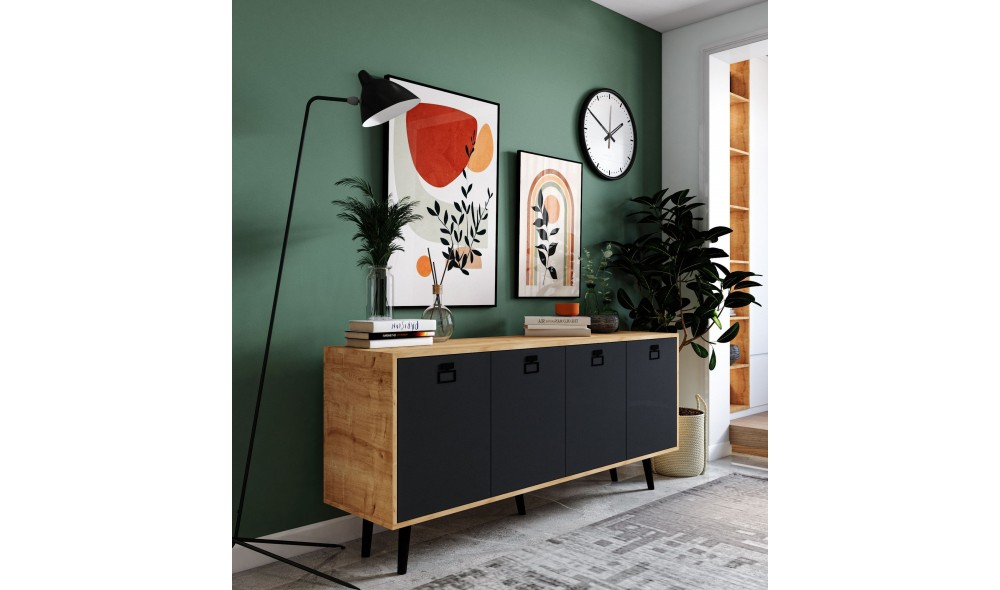 Consola, Mirza Modern 180 - Sapphire Oak, Anthracite, 180 x 80 x 45 cm