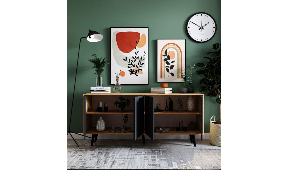 Consola, Mirza Modern 180 - Sapphire Oak, Anthracite, 180 x 80 x 45 cm