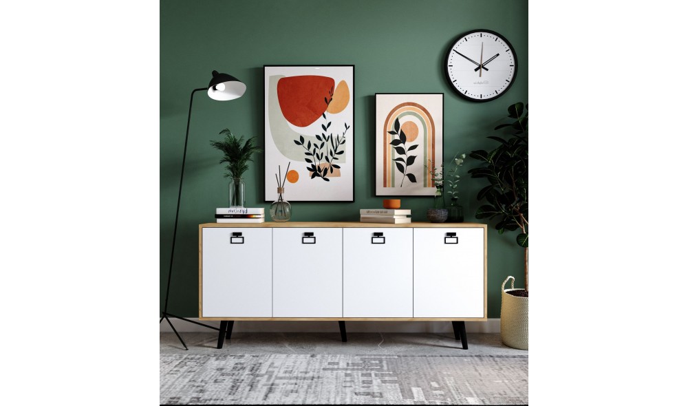 Consola, Mirza Modern 180 - Sapphire Oak, White, 180 x 80 x 45 cm