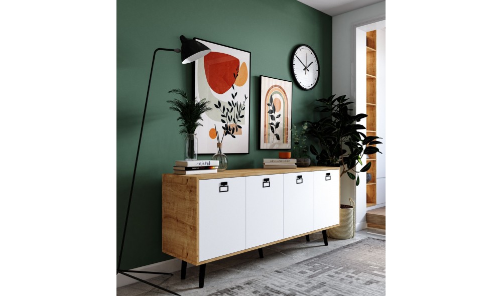 Consola, Mirza Modern 180 - Sapphire Oak, White, 180 x 80 x 45 cm