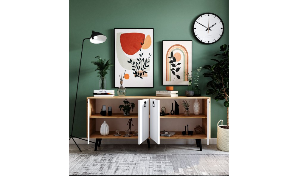 Consola, Mirza Modern 180 - Sapphire Oak, White, 180 x 80 x 45 cm