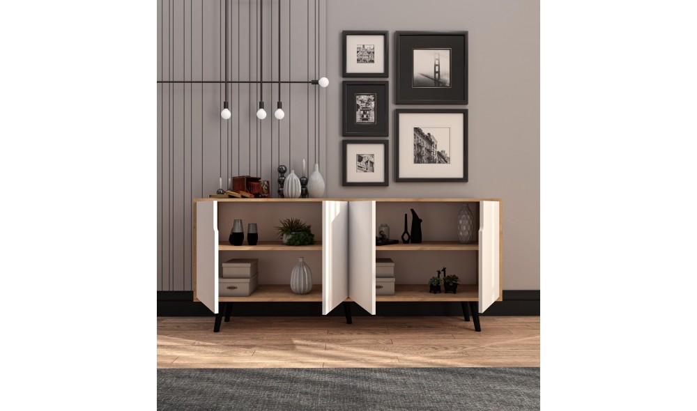 Consola, Latina Modern 180 - Sapphire Oak, White, 180 x 80 x 45 cm