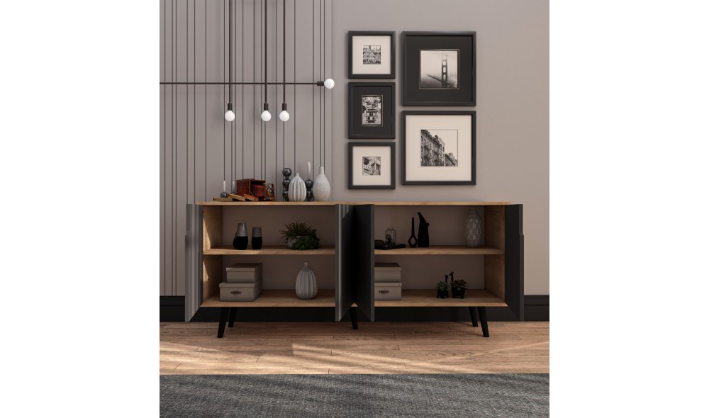 Consola, Latina Modern 180 - Sapphire Oak, Anthracite, 180 x 80 x 45 cm