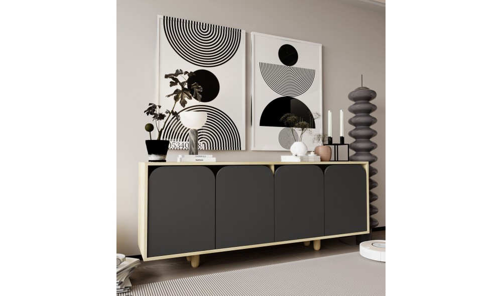 Consola, Lazio Bohem 180 - Sapphire Oak, Anthracite, 180 x 75 x 45 cm