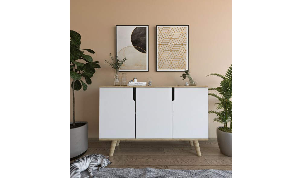 Consola, Verona 120 - Sapphire Oak, White, 120 x 80 x 30 cm