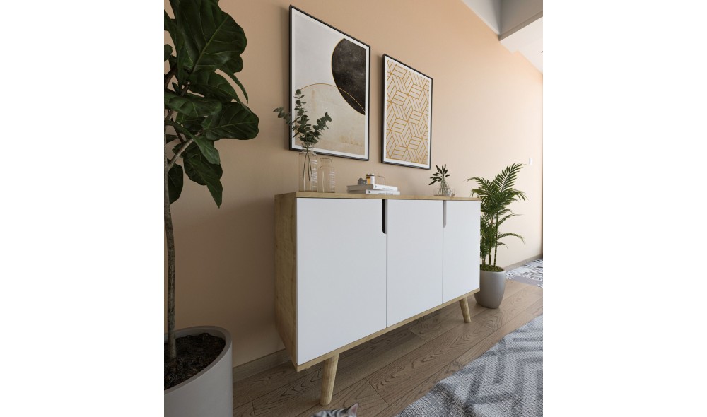 Consola, Verona 120 - Sapphire Oak, White, 120 x 80 x 30 cm