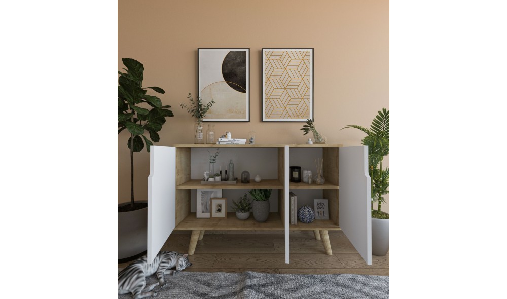 Consola, Verona 120 - Sapphire Oak, White, 120 x 80 x 30 cm