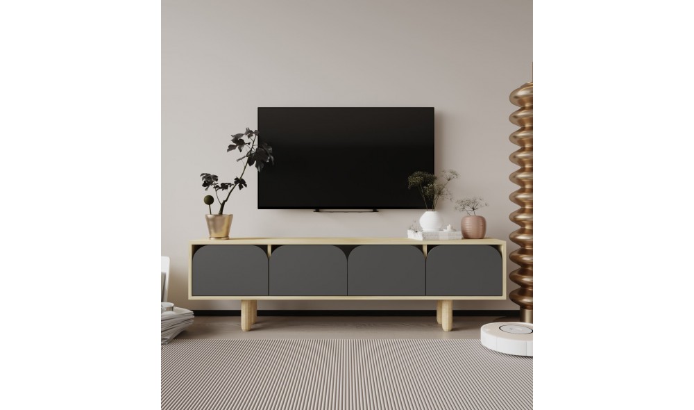 Comoda TV, Lazio - Sapphire Oak, Anthracite, 180 x 48 x 29,8 cm
