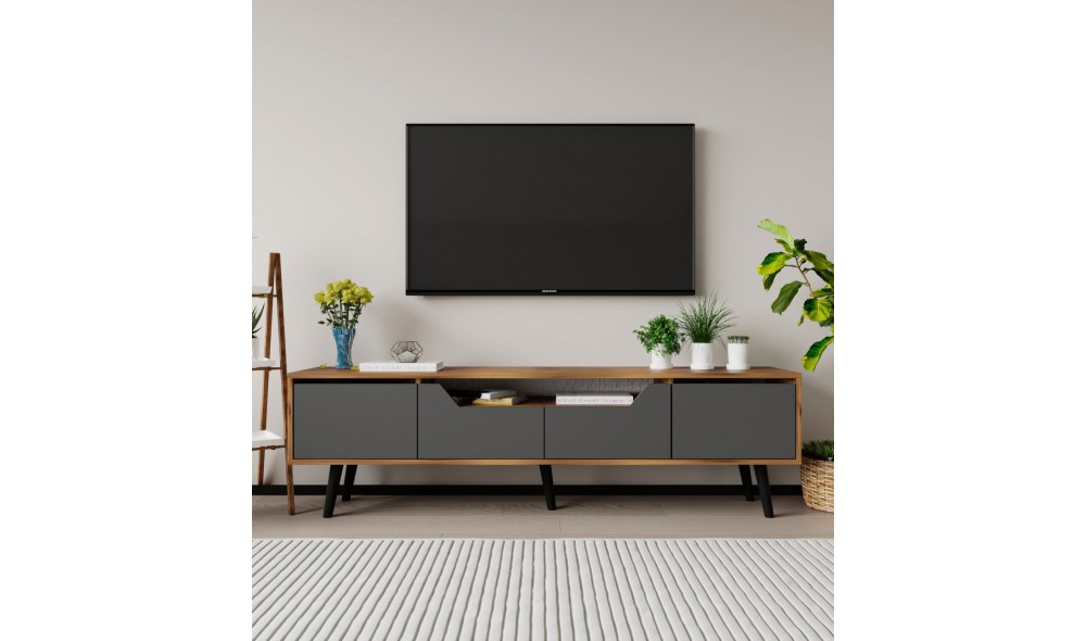 Comoda TV, Roma 180 - Walnut, Anthracite, 180 x 48 x 29,8 cm