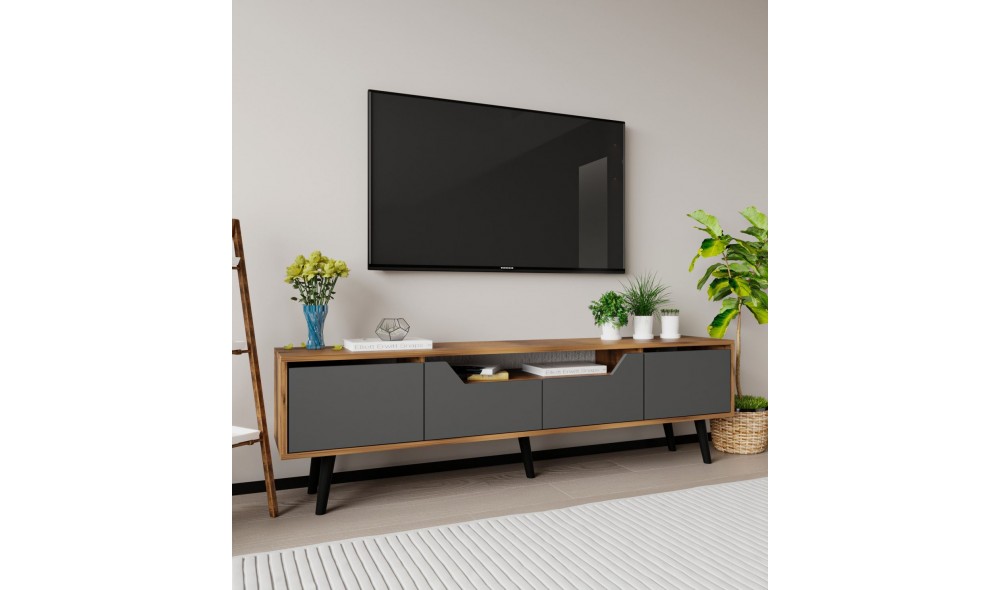 Comoda TV, Roma 180 - Walnut, Anthracite, 180 x 48 x 29,8 cm