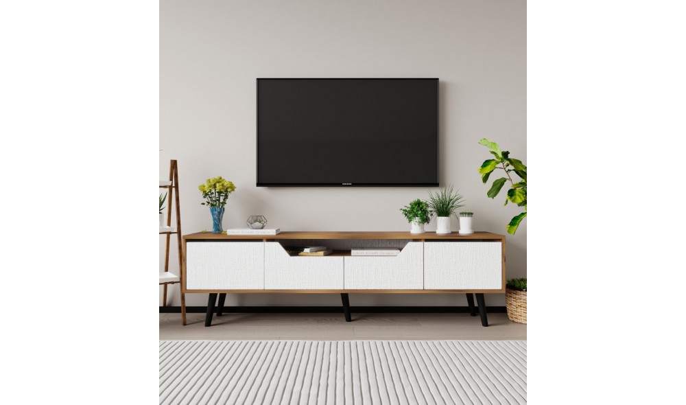 Comoda TV, Roma 180 - Walnut, White, 180 x 48 x 29,8 cm