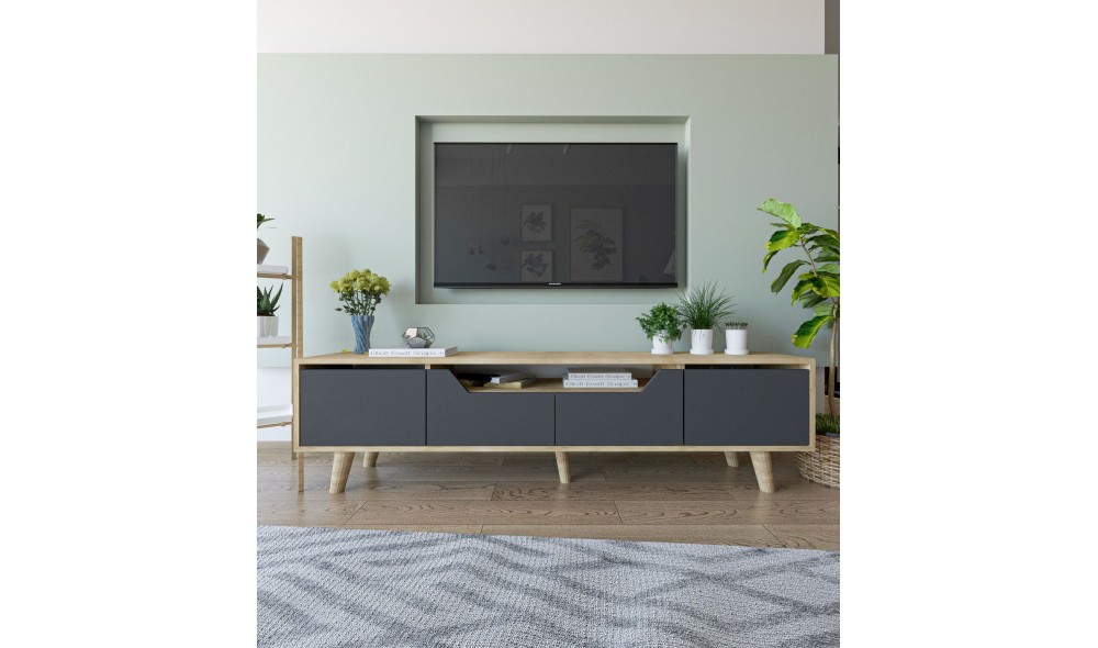 Comoda TV, Roma 180 - Sapphire Oak, Anthracite, 180 x 48 x 29,8 cm