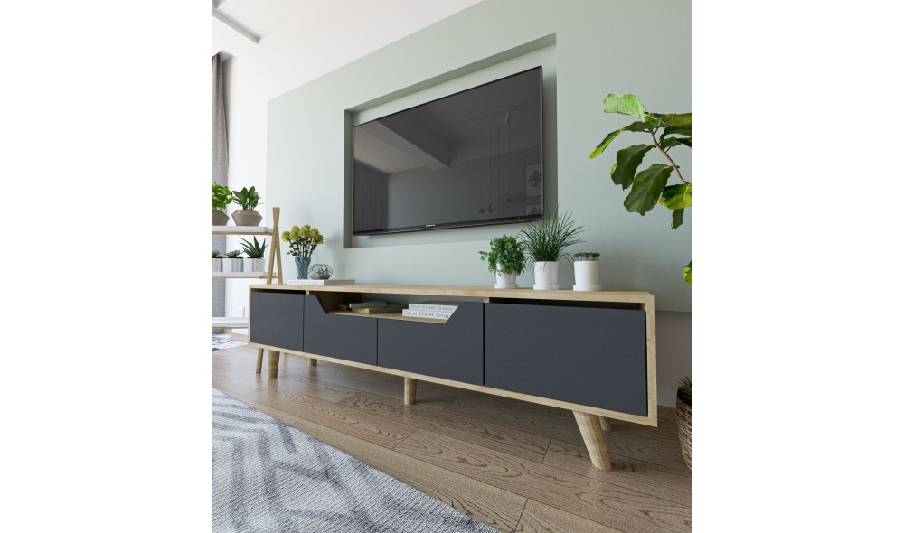 Comoda TV, Roma 180 - Sapphire Oak, Anthracite, 180 x 48 x 29,8 cm