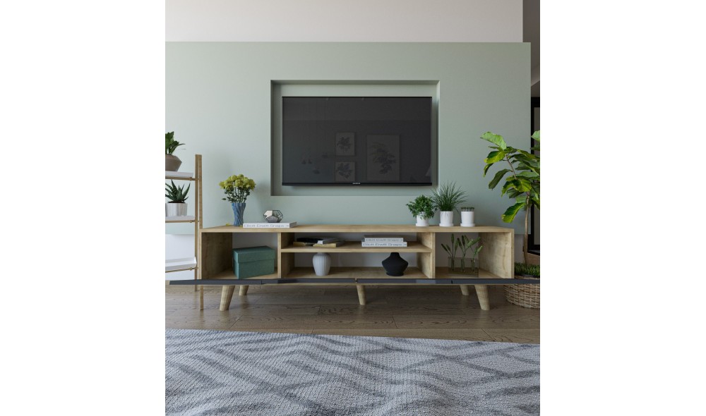 Comoda TV, Roma 180 - Sapphire Oak, Anthracite, 180 x 48 x 29,8 cm