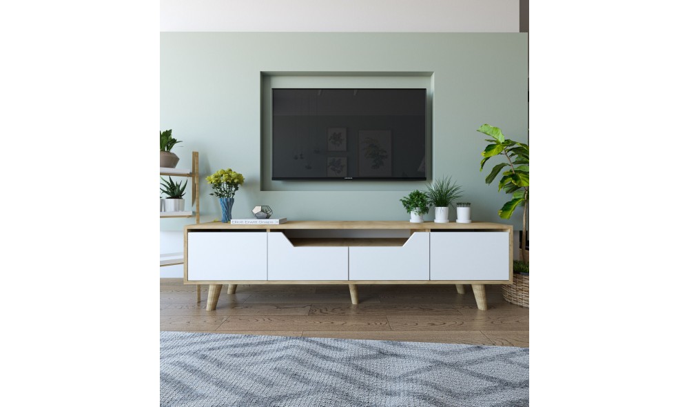 Comoda TV, Roma 180 - Sapphire Oak, White, 180 x 48 x 29,8 cm