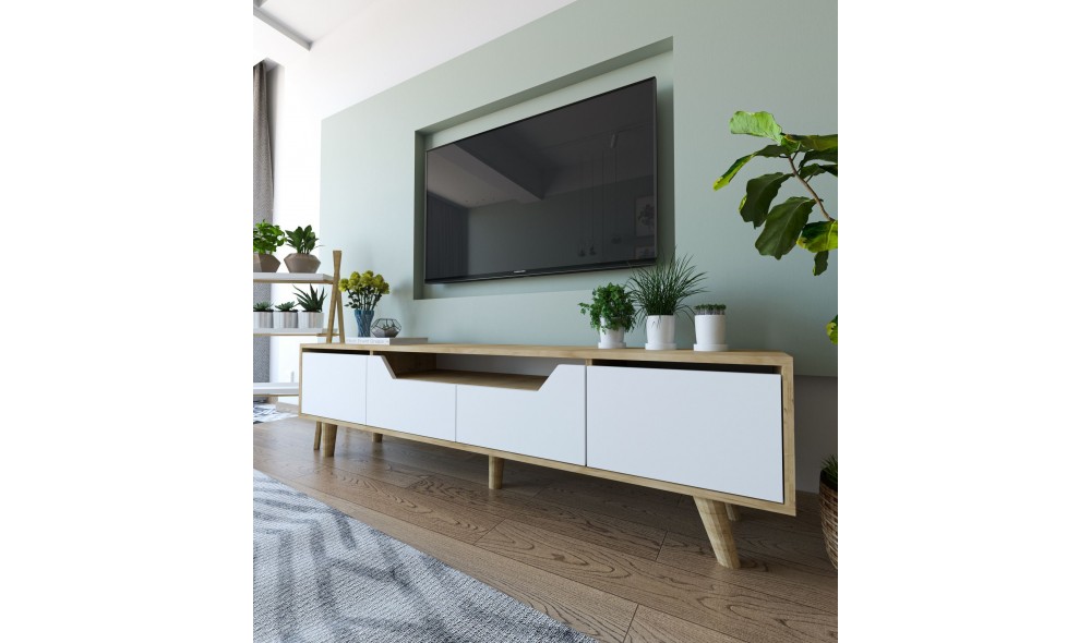 Comoda TV, Roma 180 - Sapphire Oak, White, 180 x 48 x 29,8 cm
