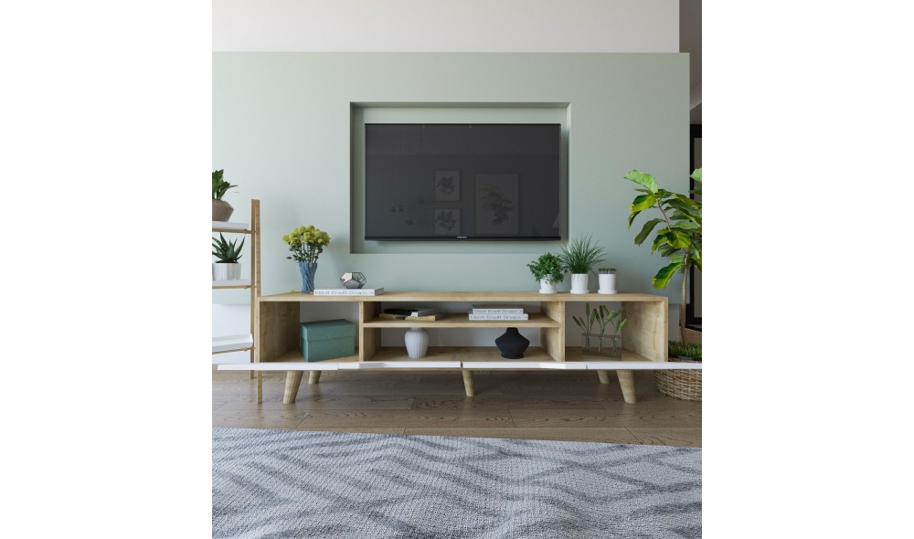 Comoda TV, Roma 180 - Sapphire Oak, White, 180 x 48 x 29,8 cm