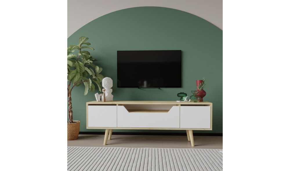 Comoda TV, Roma 150 - Sapphire Oak, White, 150 x 53 x 29,8 cm