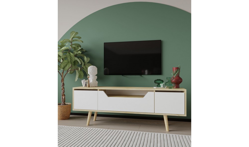 Comoda TV, Roma 150 - Sapphire Oak, White, 150 x 53 x 29,8 cm