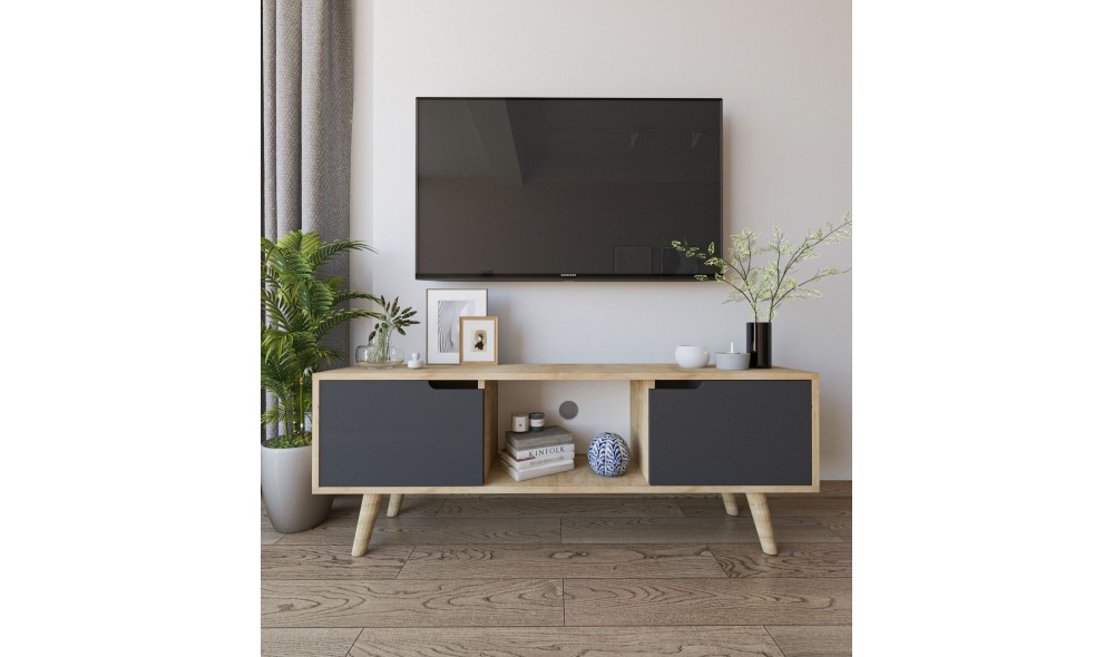 Comoda TV, Siena - Sapphire Oak, Anthracite, 139,7 x 53 x 53 cm