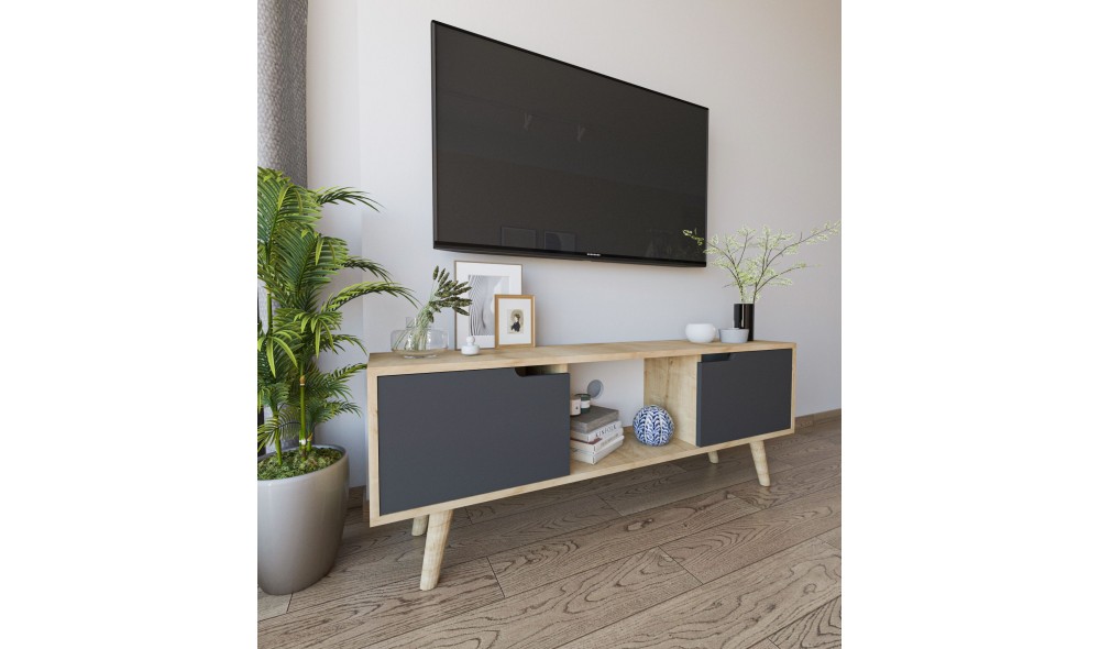 Comoda TV, Siena - Sapphire Oak, Anthracite, 139,7 x 53 x 53 cm