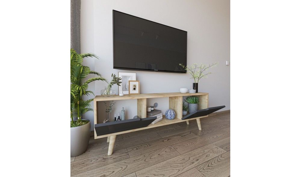 Comoda TV, Siena - Sapphire Oak, Anthracite, 139,7 x 53 x 53 cm