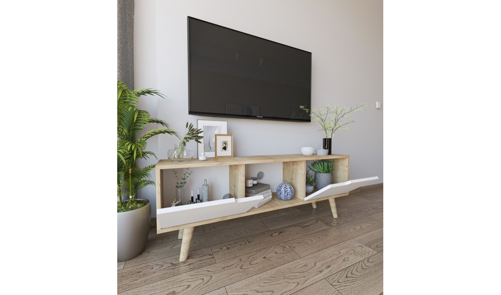Comoda TV, Siena - Sapphire Oak, White, 139,7 x 53 x 53 cm