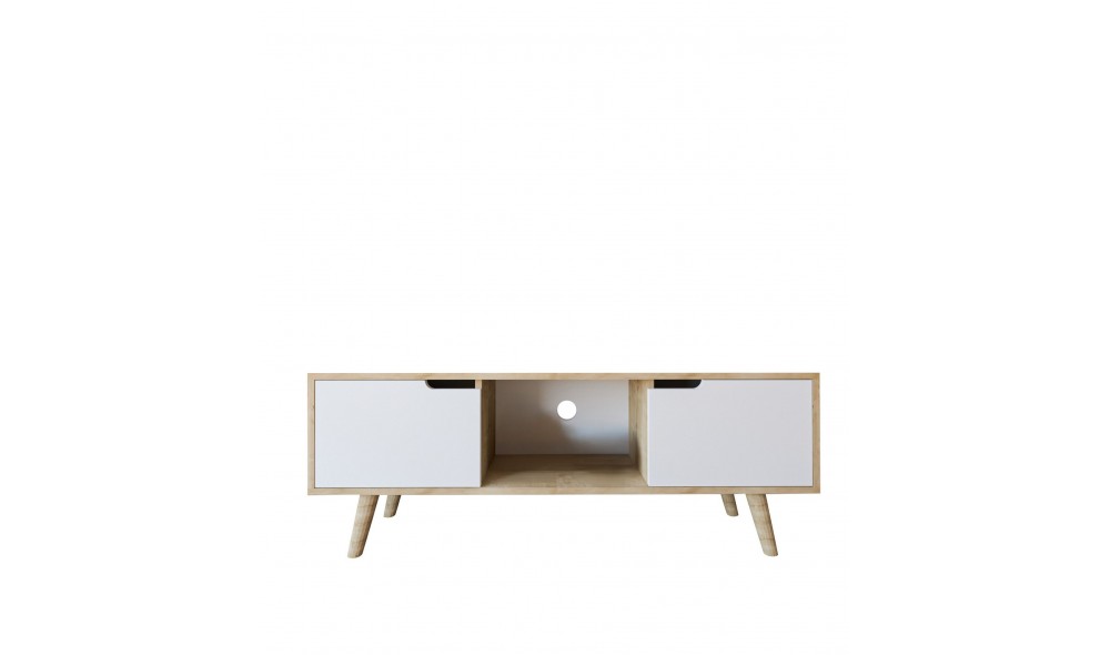 Comoda TV, Siena - Sapphire Oak, White, 139,7 x 53 x 53 cm