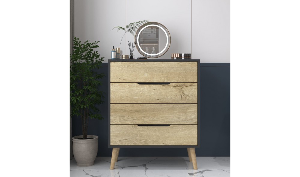 Comoda, Flora - Anthracite, Sapphire Oak, 78 x 95 x 45 cm