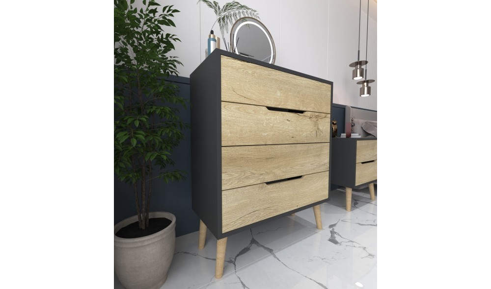 Comoda, Flora - Anthracite, Sapphire Oak, 78 x 95 x 45 cm