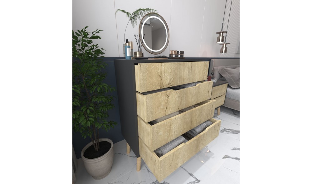 Comoda, Flora - Anthracite, Sapphire Oak, 78 x 95 x 45 cm